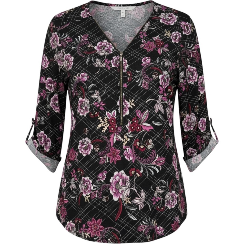 NAIF 1X Dark Floral 3/4 Blouse Plus Fairy Romantic Stretch Soft Career Casual